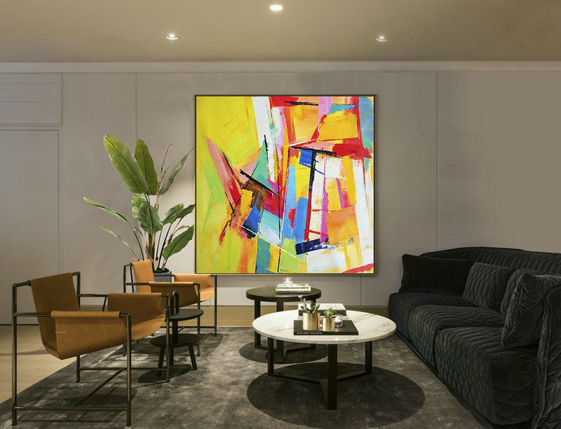 Extra Large Painting,Oversized Palette Knife Painting Contemporary Art On Canvas,Hand Painted Canvas Art,Yellow,Blue,Red,Pink,Light Green.etc